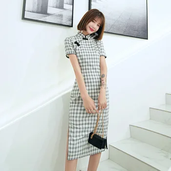 

Plus Size 3XL Womens Summer short Cheongsam Fashion Chinese style Dress Knee Length cotton Qipao Slim Party Dresses