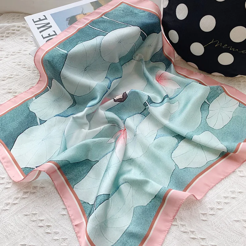 Модный женский шарф с цветочным принтом маленький шелковый платок на шею шарфы