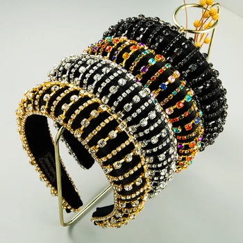 

Za Brand Baroque Multi Color Crystal Bejeweled Headband Luxurious Sparkly Rhinestone Sponge Hairband Woman Party Hair Accessory