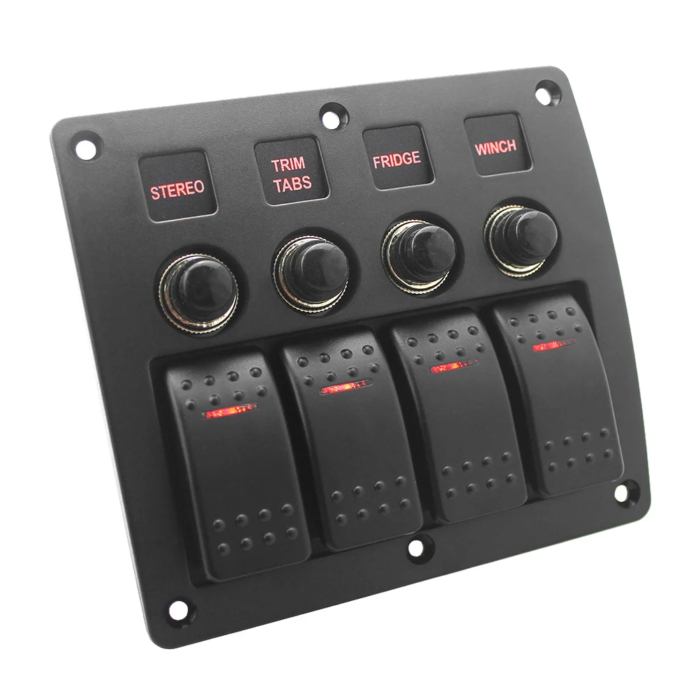 

Hot New 12-24V 4-Gang IP66 Waterproof Car Motorcycle Boat LED Toggle Switch Panel with Overload Protection