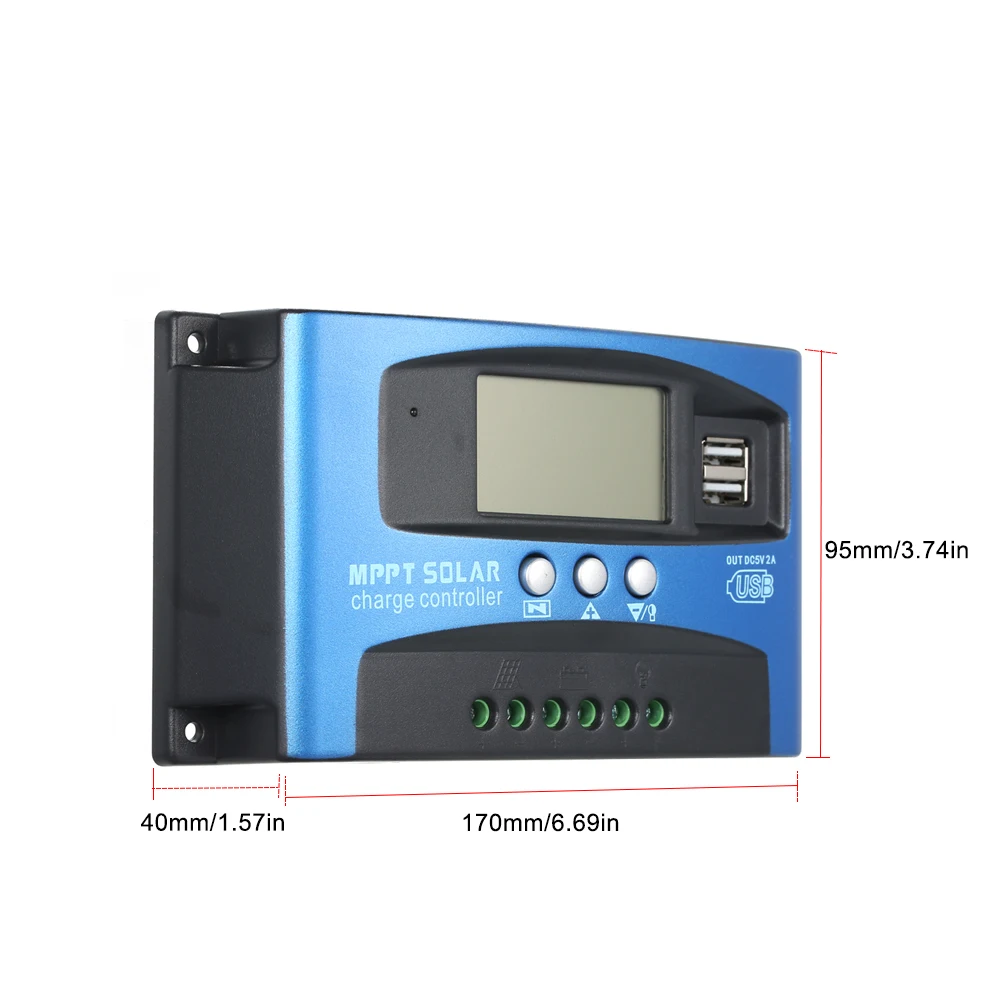 60A/50A/40A/30A/20A/10A 12 V/24 V автомобильный адаптер MPPT Контроллер заряда для фотоэлектрических систем ЖК-дисплей Dual USB 5V Выход PWM регулятором солнечного заряда контроллер