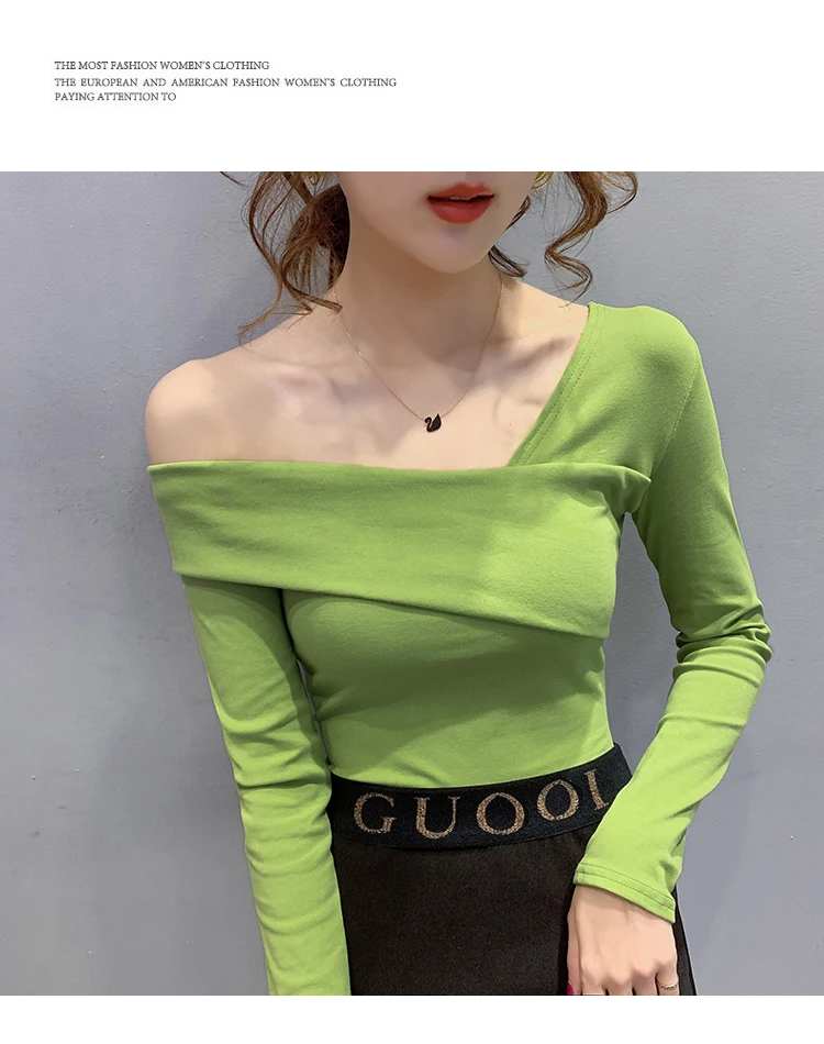 Одежда с открытыми плечами для женщин ins wind sexy dew shoulder all render наклонные плечи Футболка без подкладки Верхняя одежда летняя fa
