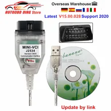 Mais novo v15.00.028 mini relação vci para toyota tis techstream MINI-VCI ft232rl chip j2534 obd2 cabo de diagnóstico