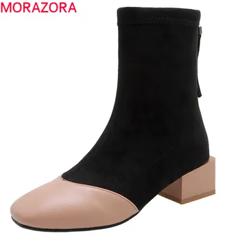 

MORAZORA 2020 new fashion ankle boots women mixed colors square toe autumn winter boots zipper low heels casual shoes woman