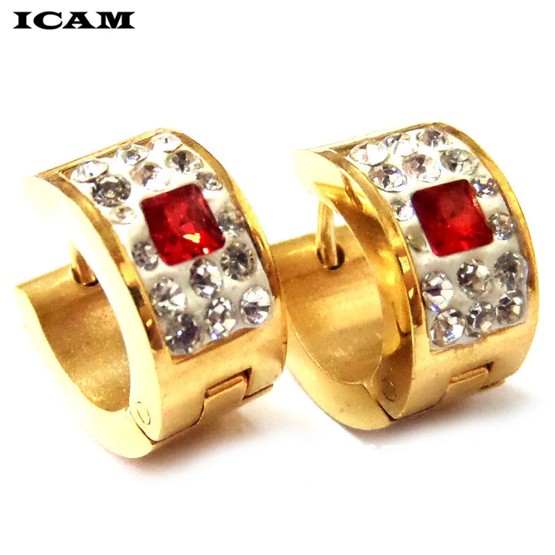 Серьги-кольца ICAM с фианитом Позолоченные Классические великолепные европейские