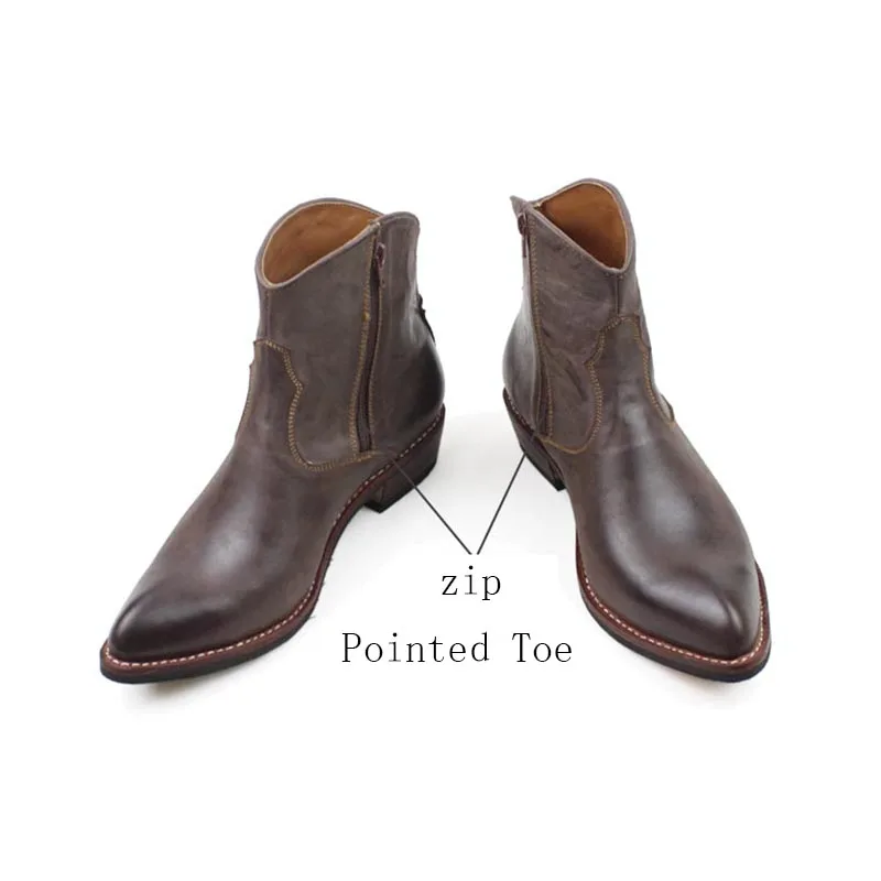 Rock botas vaqueras occidentales para hombre, hechos a mano genuino Botines  de cuero, cómodos, de Punta puntiaguda, para motocicleta| | - AliExpress