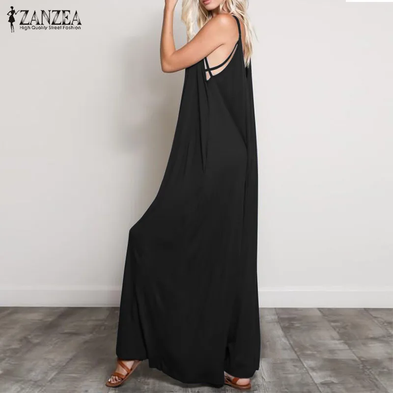 ZANZEA 2020 Strap Playsuits Women Casual Plus Size Jumpsuits Rompers Female Solid Wide Leg Trousers Pantalon Lady Combinaison