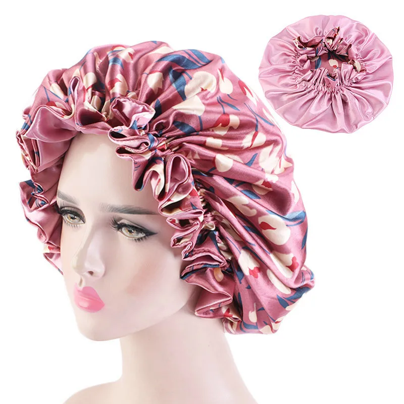 New Double-Sided Reversible Satin Bonnet Hat Large Satin Linned Bonnet Sleep Cap Silky Night Sleep Cover Cap Lady Hair Styling