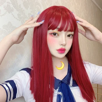 

AILIADE Synthetic Wigs With Bangs Red 22inches Straight Heat Resistant Medium Length Cosplay Wigs For Festival Party Lolita