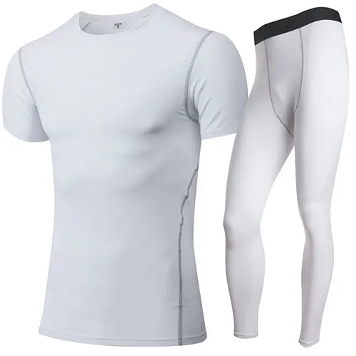 White set Мужские компрессионные колготы комплект для бега спортивный костюм для фитнеса короткая футболка леггинсы брюки спортивный костюм Йога набор Мужская спортивная одежда - Цвет: White set