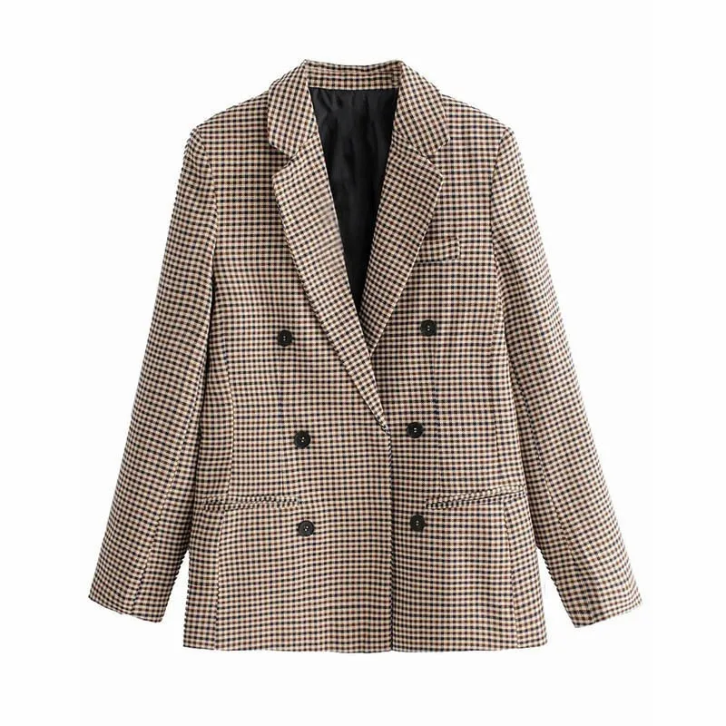 

2020 European and American Style Women's New Plaid Double Breasted Suit Jacket
