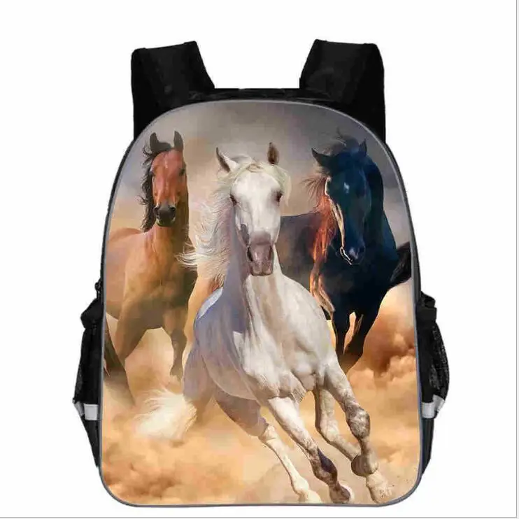 Picture color Черная школьная сумка Crazy Horse для подростков мальчиков и девочек, уникальная 3d детская сумка для книг, школьные сумки с принтом животных - Цвет: Picture color