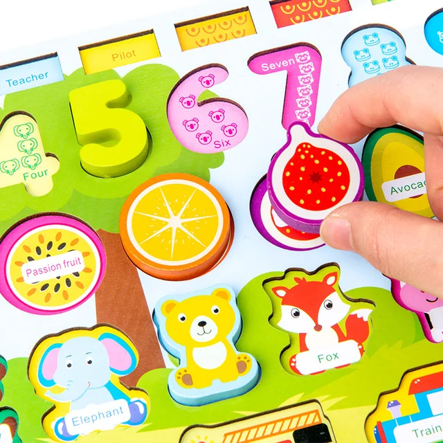 Montessori Educational Wood Toy Multifunctional Character Cognitive Shape Matching Building Block Animal Fishing Busy Board Toys 3