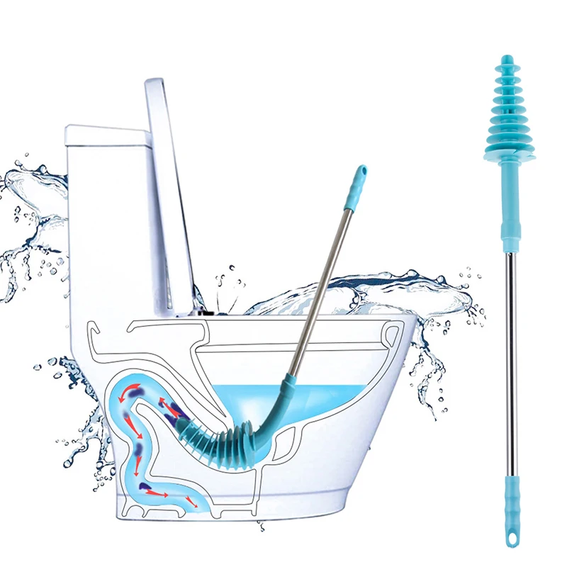 Toilet Brush Plunger Stainless Steel Long-Handled with Wall Hook Dredge Cleaned Flexible Sewer Pipe Clogging Household Tool