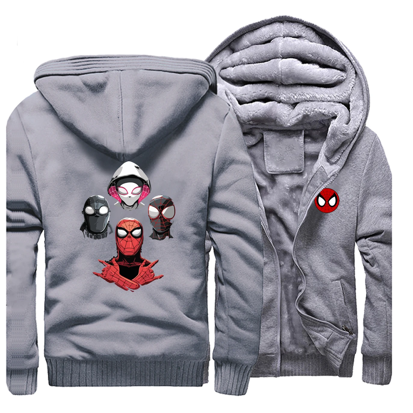 Зимние мужские толстовки с капюшоном, толстовка с человеком-пауком, Флисовая теплая уличная одежда Харадзюку, Минималистичная куртка на молнии с изображением стиха-паука