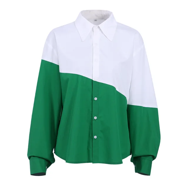 Blusa de manga larga con cuello para mujer, camisa verde con botones, ropa  de gran tamaño, 2023 - AliExpress