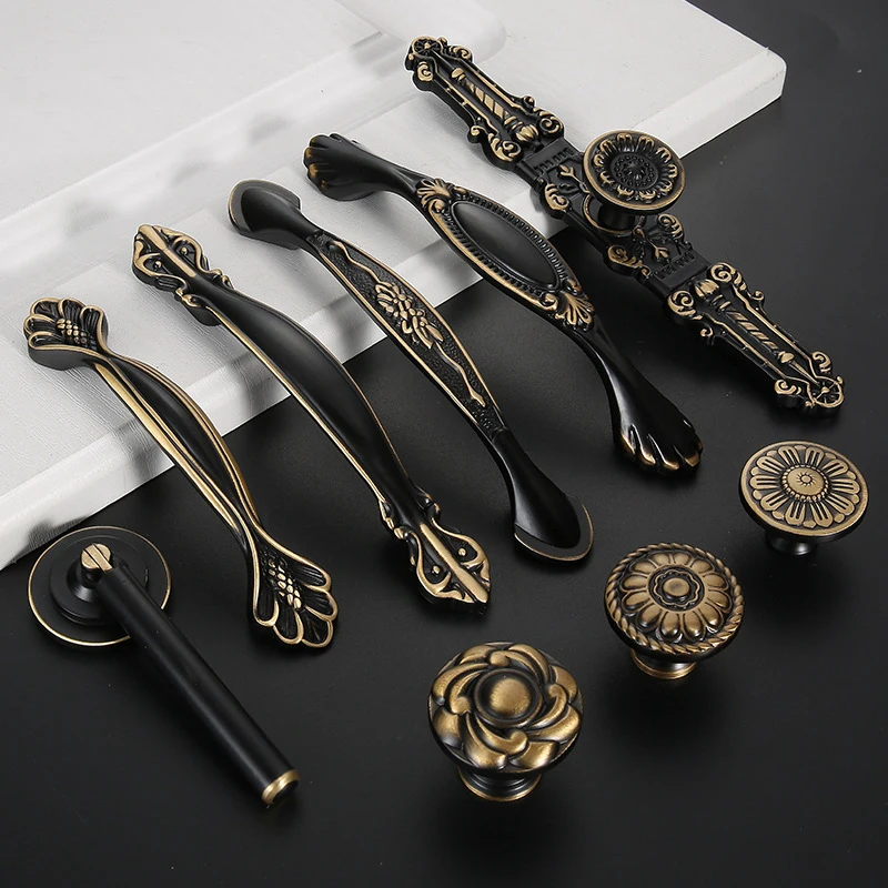 

Black Hardware Fitting Cabinet Pulls Solid Brass Knobs Kitchen Cabinet Handle Wine Cabinet Buttons Antique
