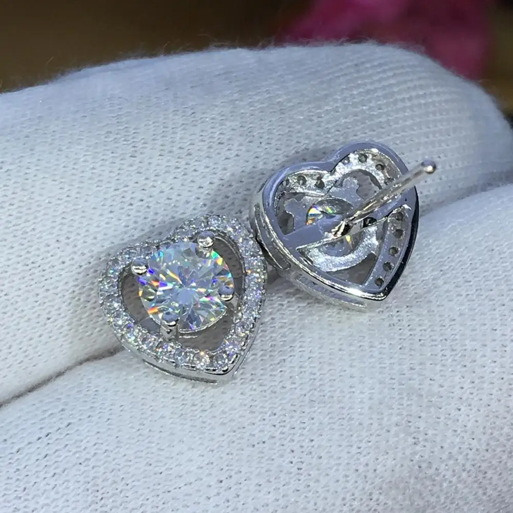 Поэтический еврей магазин Круглый Муассанит вырезанный всего 1.00ct Алмазный тест прошел моассанит серебряные серьги-гвоздики