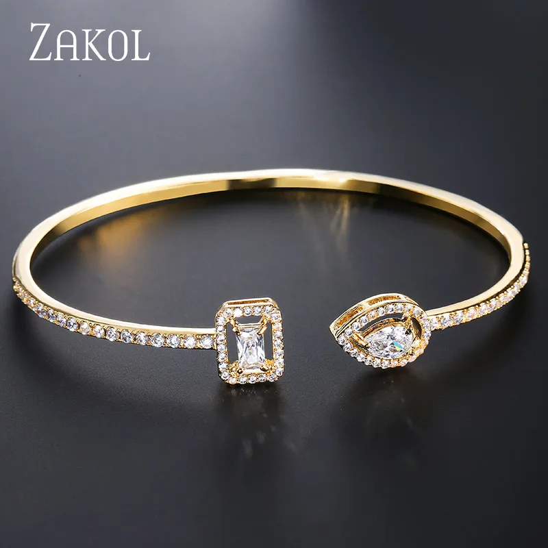 Bracelet Gold Модный дизайнерский комплект ювелирных изделий от бренда ZAKOL, серьги с чешским камнем, браслет и кольцо на запястье для женщин, помолвка, FSSP3011 - Окраска металла: Bracelet Gold