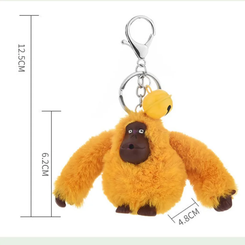Fluffy Pompom Gorilla Keychain Cute Plush Doll Animal Key Chain Faux Fur Pom Pom Car Key Ring Trinket Bag Charms Pendant Jewelry