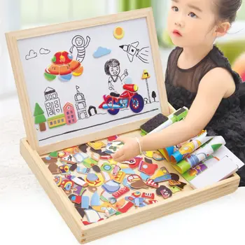 

Wooden Magnetic Puzzle Painting Board Figure/Animals/ Vehicle /Circus Drawing Board Box Educational Toy Gift For Children