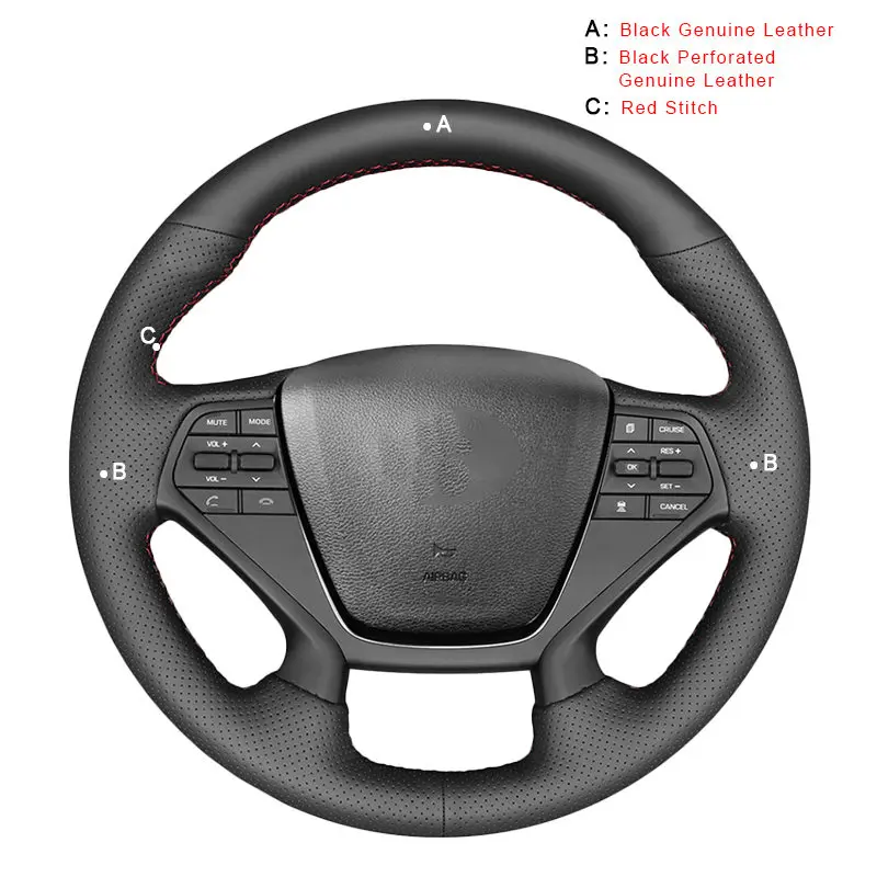 Genuine Leather Авто оплетка на руле Крышка для hyundai Sonata 9(4 спицы) автостайлинг Интерьер Автомобильные аксессуары Чехлы - Название цвета: Genuine Leather