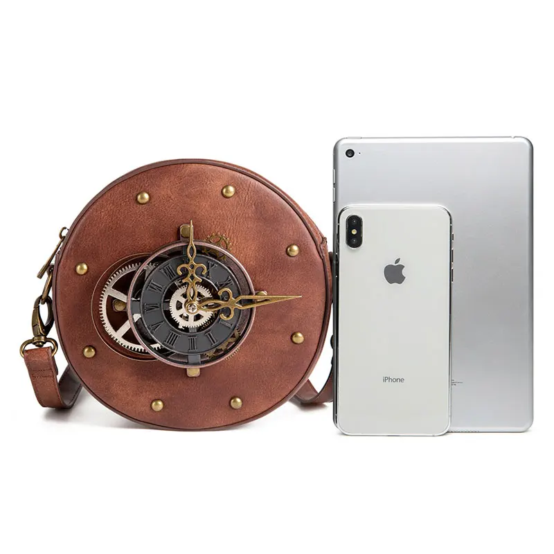 YoReAi Vintage Steampunk Round Bag Steam Punk Retro Rock Gothic PU Bag Shoulder Diagonal Waist Bags Packs Victorian Women Unisex