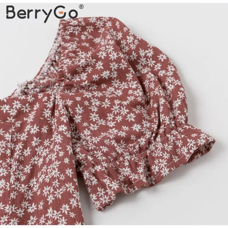 BerryGo Boho Летнее платье с цветочным принтом, Повседневное платье миди с рукавом-фонариком, женское платье с высокой талией, женские праздничные платья vestidos