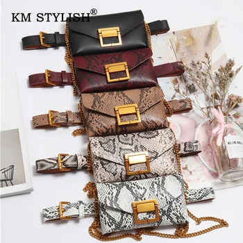 

Fashion Women Wild Serpentine Bag Retro Layered Chain Decorative Waist Bag Phone Bag Detachable Pockets