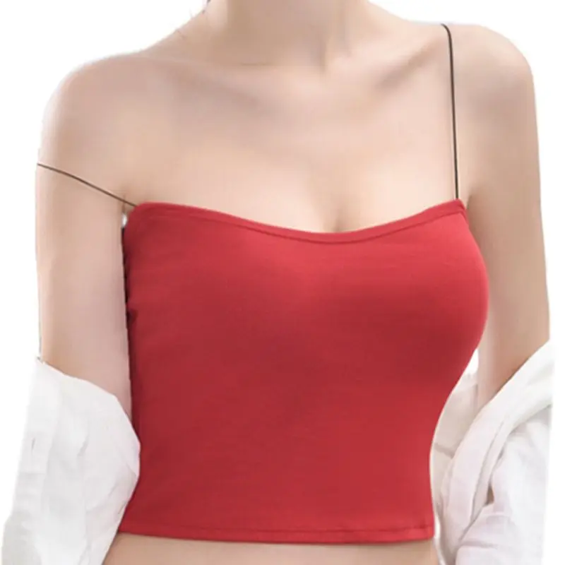 

Women Spaghetti Strap Crop Top Padded Wire Free Underwear Ribbed Cotton Camisole High Quality