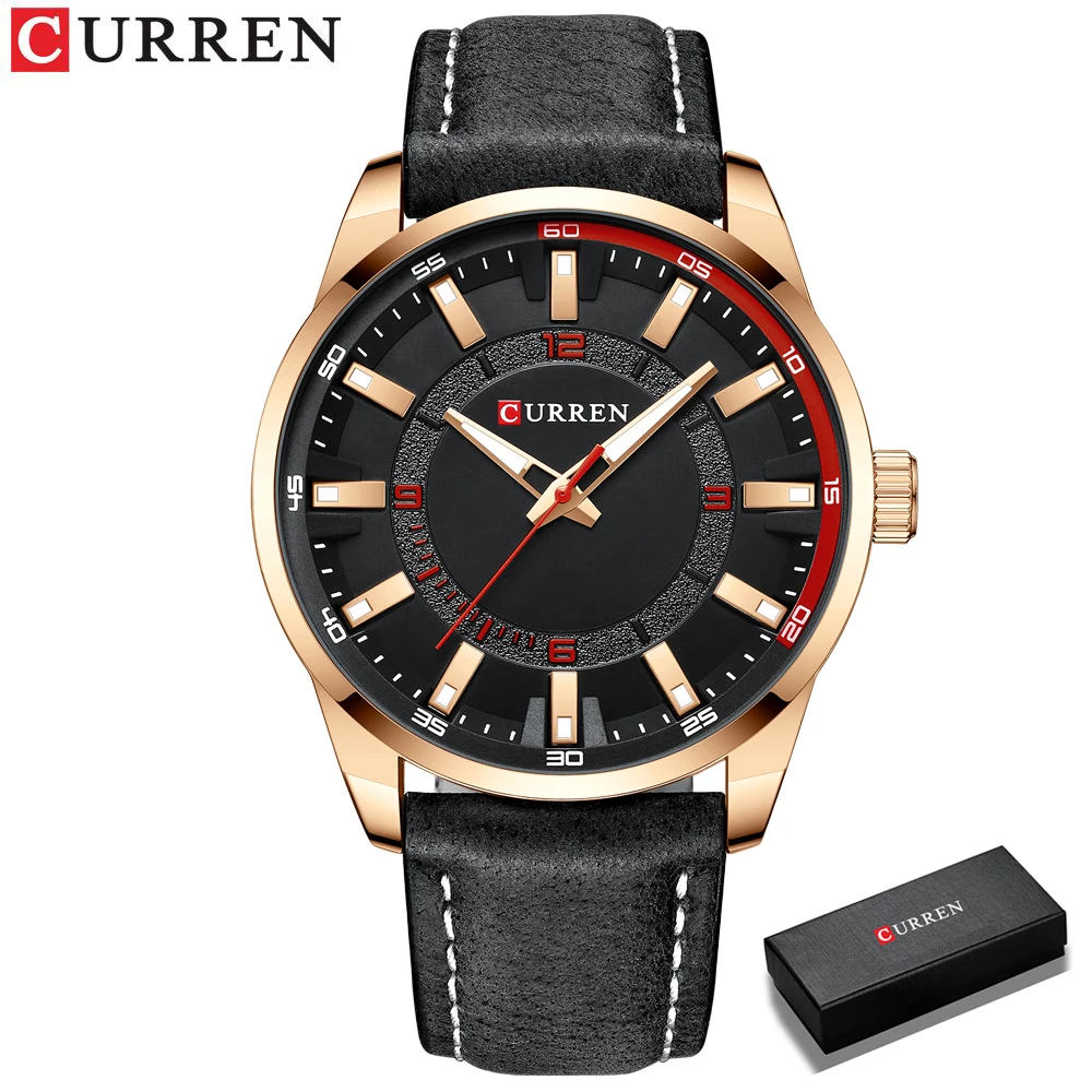 Herren Schwarz Casual Leder Quarz Einfache Kreative Uhr Geeignet für_voghion.com