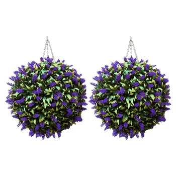 

2Pcs Purple Artificial Hanging Flower Plant Lavender Topiary Ball Decor Basket Pot 30cm