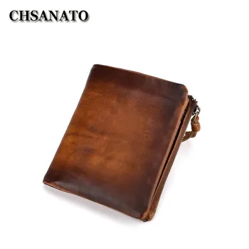 

CHSANATO 100% Genuine Leather Men Wallet Double Zipper Pocket Men Wallets Portomonee Male Short Coin Purse Brand Perse Carteira