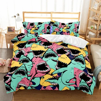 

BEST.WENSD Twin bedding for boy kids Quilt cover with pillowcases soft 2-3 piece full size duvets and bedding sets duvet Shark