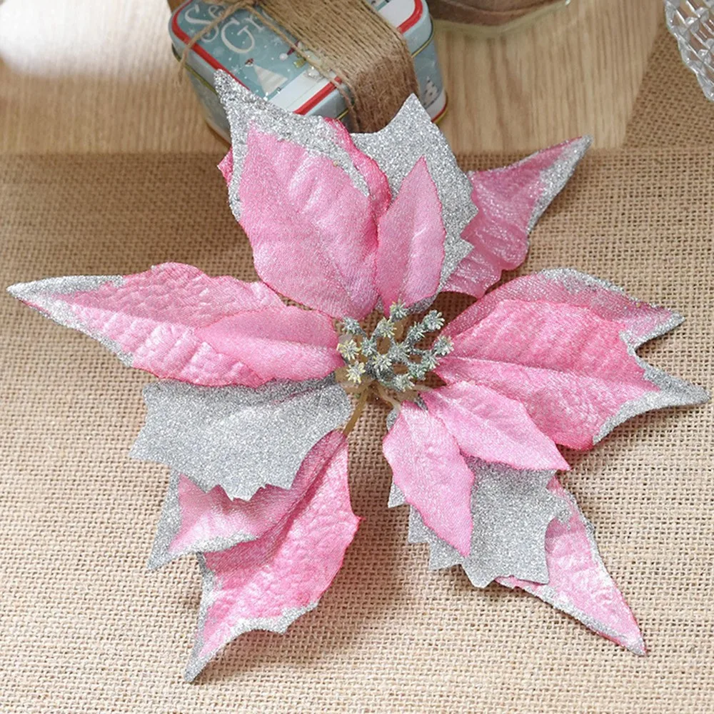 PINK 1 шт. модное Моделирование цветок Золото Серебро Красный розовый искусственный цветок Рождественская елка украшения вечерние домашние Декорации праздничные - Цвет: PINK
