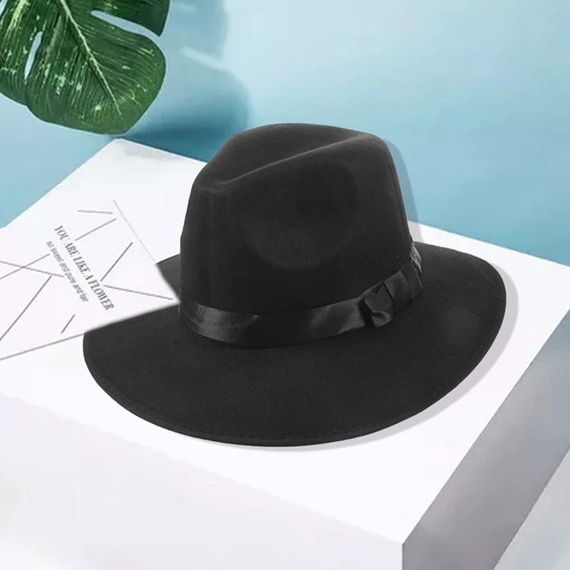 Винтаж унисекс воздуходувки шерсть фетр Fedora Трилби Дерби джаз шляпа(черный