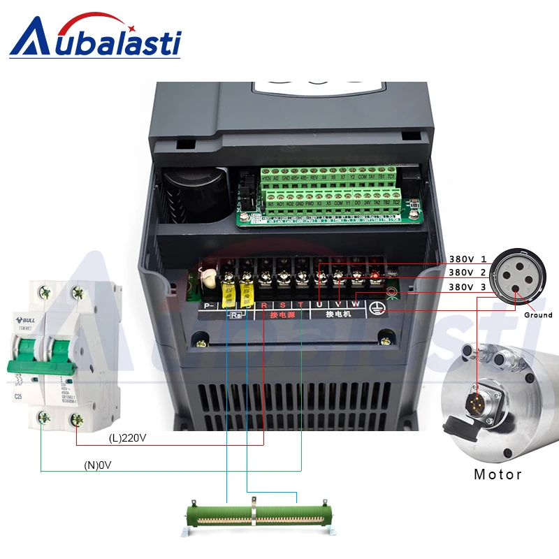 Aubalasti 3kw шпиндель водяного охлаждения 380V+ однофазный инвертор 220V до 3 фазы 380V 4KW ток 25A для станка с ЧПУ