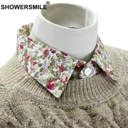 SHOWERSMILE Floral Fake Collar With Sweaters Cotton Women Sweet Print Peaked Lapel Detachable Collar Fashion Girls False Collars