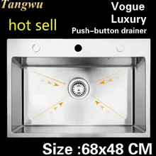 Бытовая стандартная кухонная ручная раковина одинарная мойка 304 из нержавеющей стали кнопка-кнопка сушилка Горячая 680x480 мм