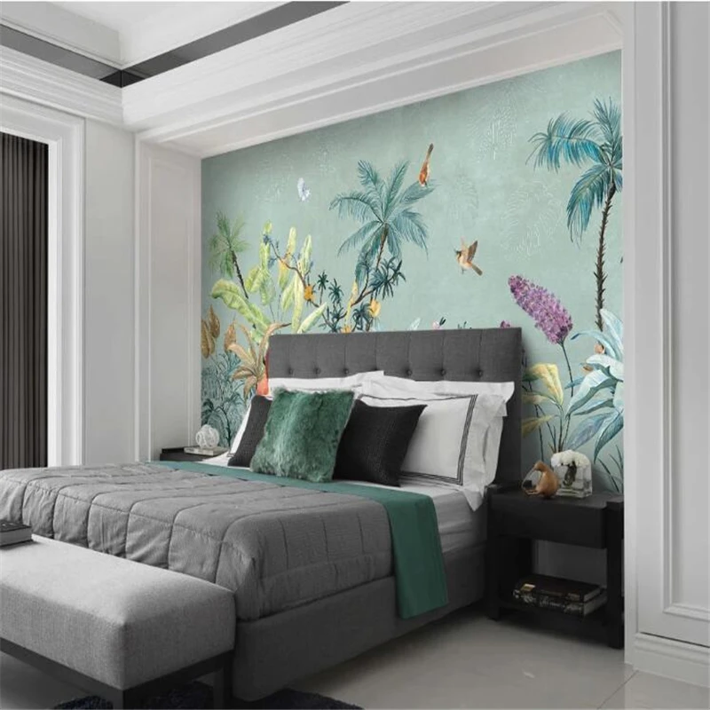 

wellyu papel de parede para quarto Custom wallpaper Medieval hand drawn tropical rainforest flowers and birds background wall