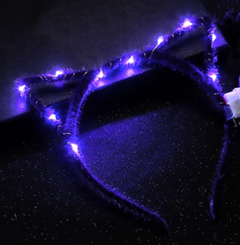 purple purple light 1 шт. светодиодный носки с ушками и изображением котика, в форме светодиодный повязка на голову вечерние светильник вверх мигает вечерние Головные уборы Новогодние аксессуары для волос свечение Вечерние - Цвет: purple purple light
