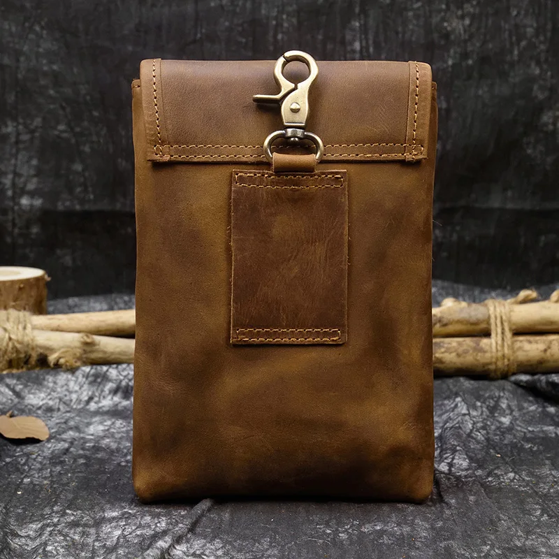 Мужская поясная сумка из натуральной кожи 2 использования Маленькая кожаная