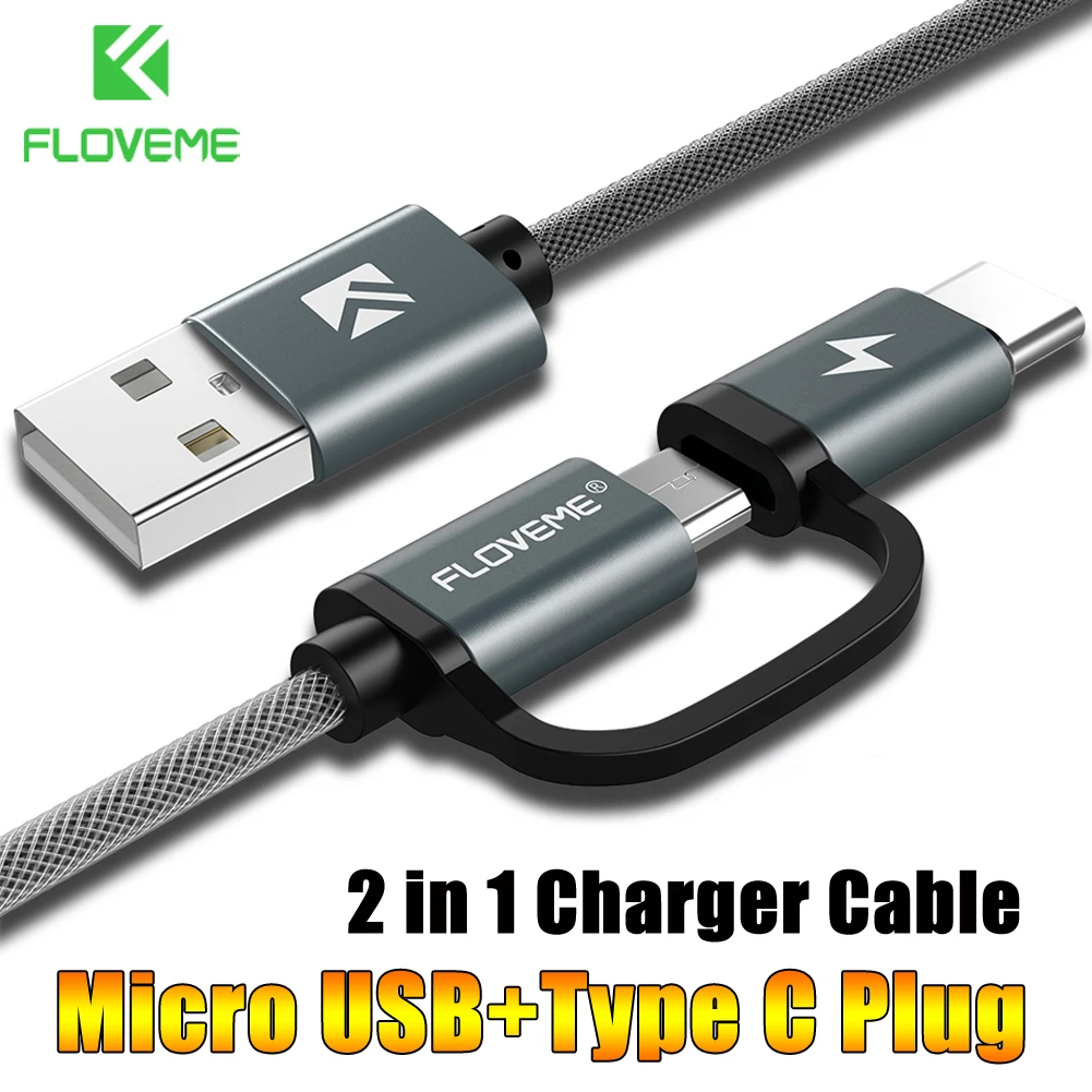 FLOVEME 2 в 1 кабель для быстрой зарядки Micro usb type C Синхронизация данных для Xiaomi samsung huawei Двусторонняя Синхронизация данных Быстрая зарядка провода