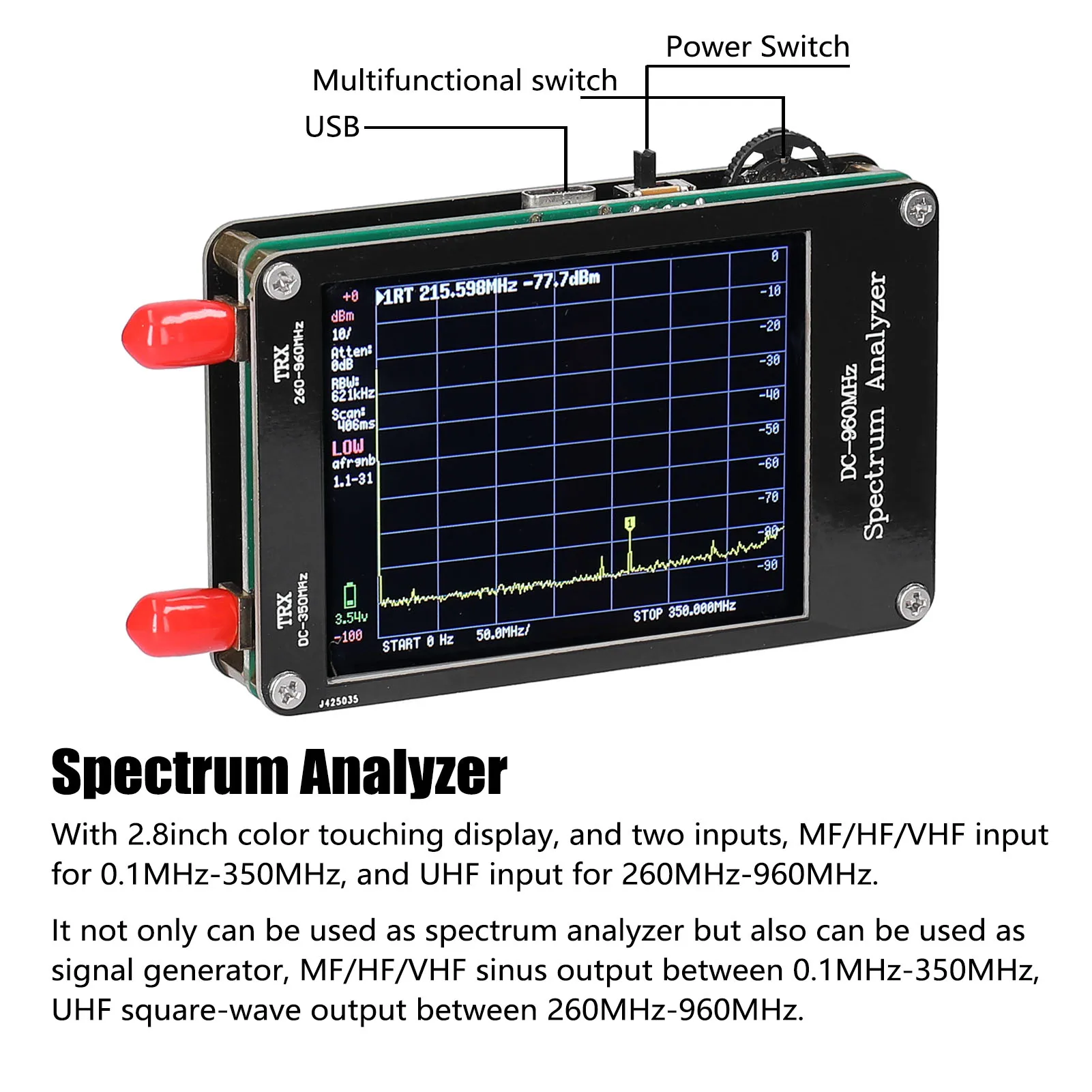 USB Spectrum Analyzer With Antenna TypeC Rechargeable Touching