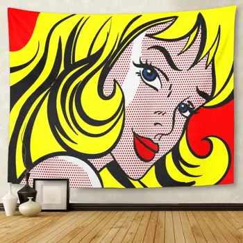 

Red Comic Pop Woman Yellow Face Graphic Girl Hair Tapestry Wall Hanging for Living Room Bedroom Dorm 50x60 inches
