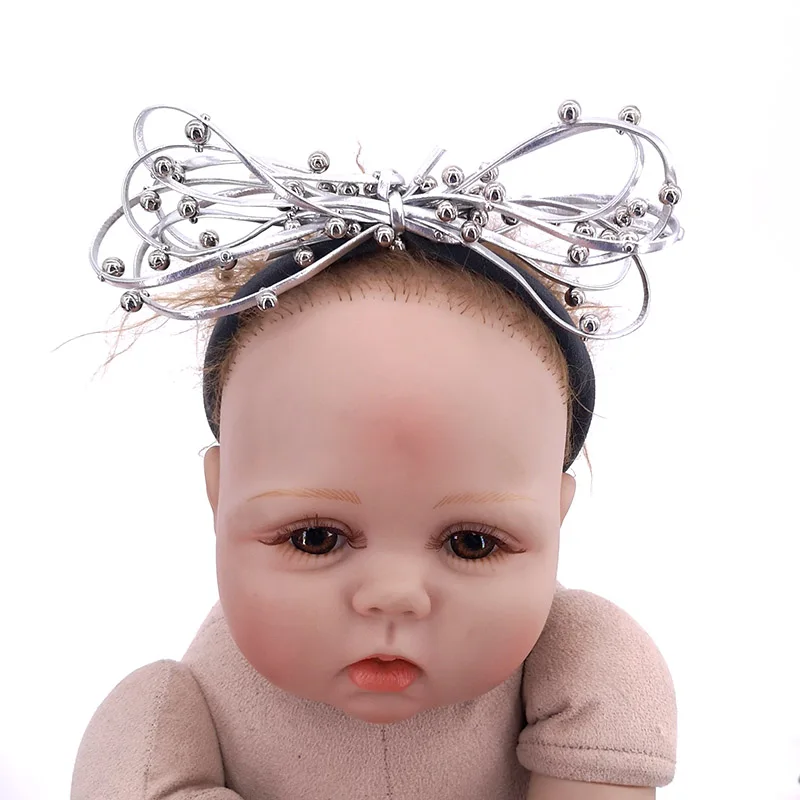 Повязки на голову из искусственной кожи с бантом для новорожденных мальчиков и девочек, детские аксессуары для волос бохо, нейлоновые эластичные повязки для волос с золотым бантом