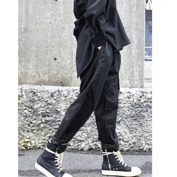 

Homens preto escuro estilo japão emendado calça casual masculino punk gótico solto harem calças streetwear hip hop corredores sw