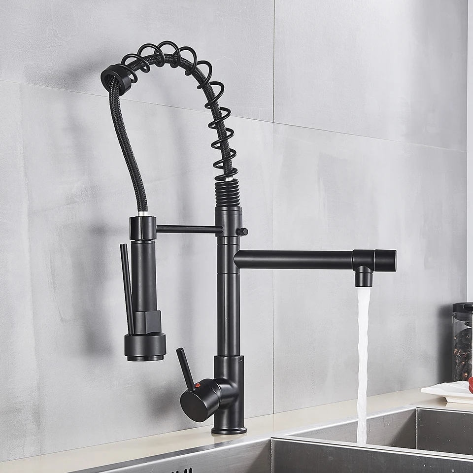 H4e8ce15ff0bb4ad1a8873ca868660bffq Uythner Black Brass Kitchen Faucet Vessel Sink Mixer Tap Spring Dual Swivel Spouts Hot and Cold Water Mixer Tap Bathroom Faucets