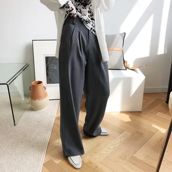 

2020 Spring Leisure Suit Wide-leg Long Straight Pants Women's Harajuku Korean High Waist Fashion Boyfriend Style Female Pants