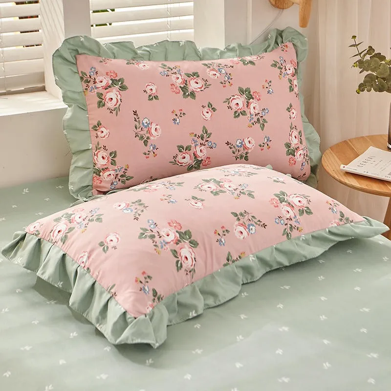 Peony Floral Girls Duvet Cover Set Soft Cotton Brushed Farmhouse Chic Blossom Ruffle 3/4Pcs Bedding set Fitted sheet Pillowcase